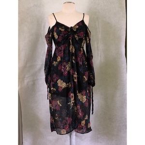 Band of Gypsies. Black Floral mid length dress M